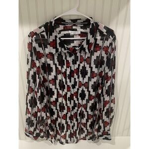 Liz‎ Claiborne Women's Red Black Long Sleeve Collared Button-Down Blouse 1X